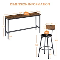 Industrial Bar Table Set with Stools - Rustic Brown & Black