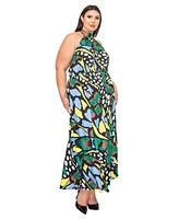 L I V D Plus Size Olivia Halter Neck Maxi Dress