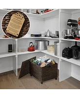Casafield Rolling Storage Basket Cart with Lid and Wheels, Natural - Woven Water Hyacinth Divided Sorting Bin for Kitchen, Pantry, Laundry, Garage