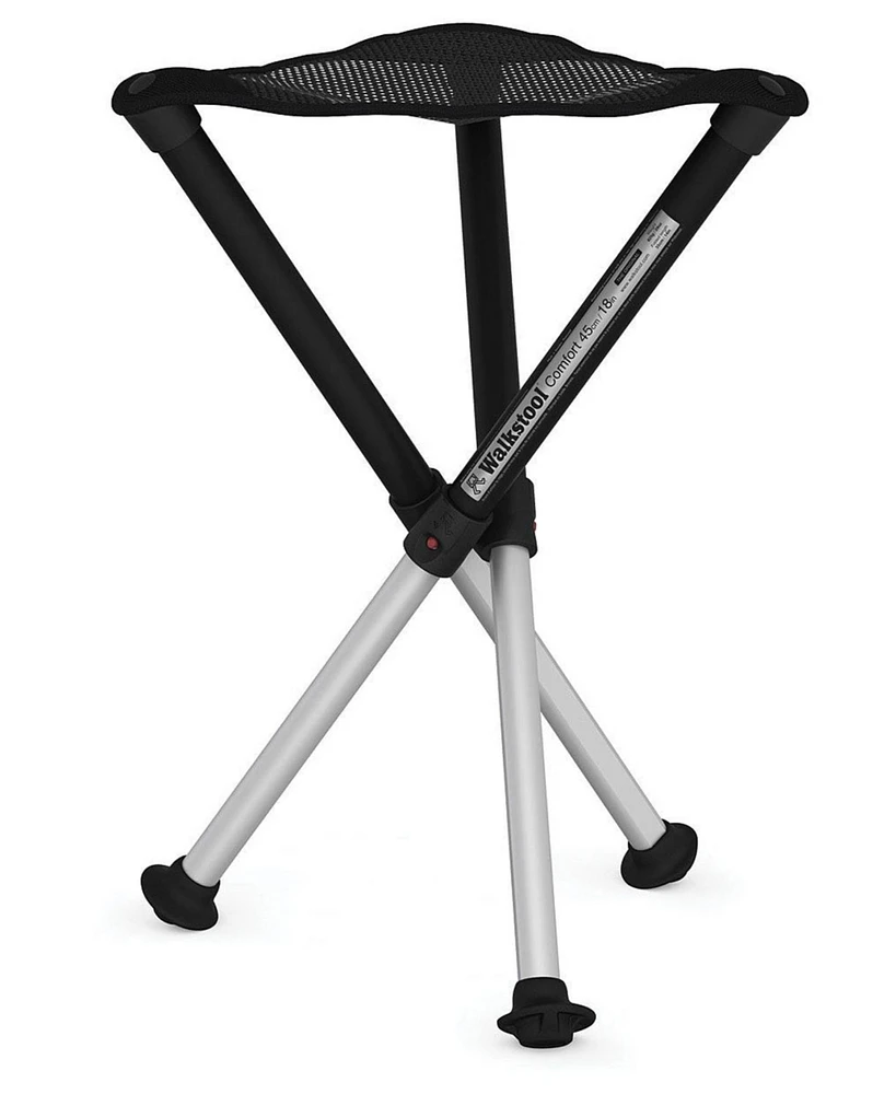 Walkstool Comfort Model - Black and Silver - 3 Legged Folding Stool in Aluminium - Height 18" (45 cm) - Maximum Load 440 Lbs - Made in Sweden