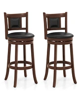 Sugift 30.5 Inch Upholstered Bar Stools Set of 2 with Curved Backrest and Footrest