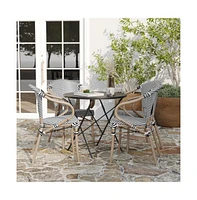 Merrick Lane Mael Set Of Four Stacking Thonet Bistro Style Chair With Arms, Textilene Seat, And Bamboo Finished Metal Frame For Indoor/Outdoor Use