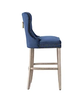 Tufted Upholstered Velvet Bar Stool with Metal Footrest
