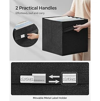 Slickblue Storage Cubes, Set of 4 Cube Bins, 2 Handles, Oxford Fabric and Linen-Look Fabric, Washable, Foldable, Metal Label Holders