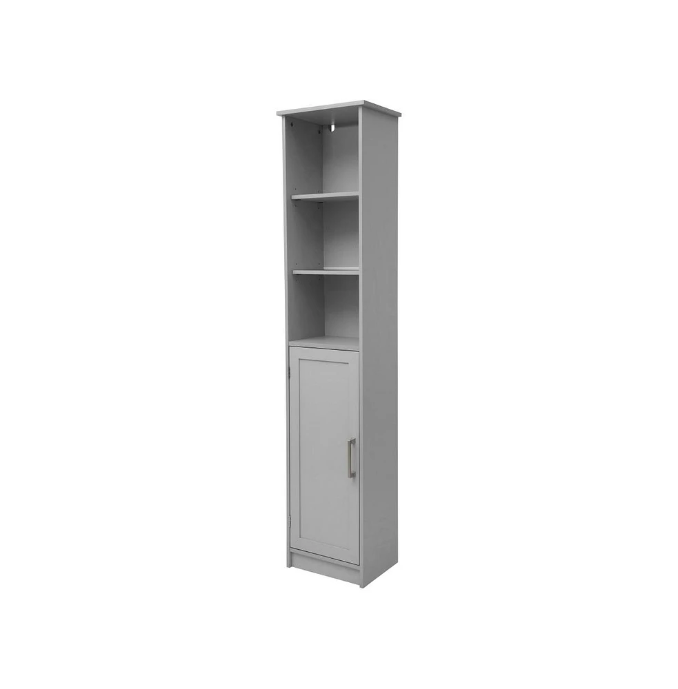 Merrick Lane Vigo Slim Linen Tower Organizer With Adjustable Cabinet Shelves, Open And Magnetic Closure Doors