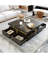 Streamdale Furniture Modern Black Square Storage Coffee Table With 4 Drawers