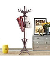 Wood Standing Hat Coat Rack with Umbrella Stand