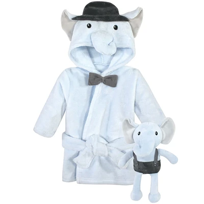 Hudson Baby Infant Boy Plush Bathrobe and Toy Set, Bowtie Elephant, One Size