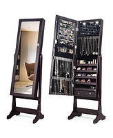 Sugift Lockable Mirrored Jewelry Cabinet with Stand and 2 Led Lights