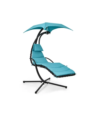 Sugift Hanging Curved Steel Swing Chaise Lounger with Removable Canopy