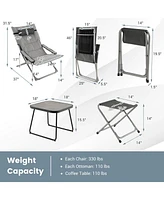 Inolait Sugift 5-Piece Patio Sling Chair Set Folding Lounge Chairs with Footrests and Coffee Table