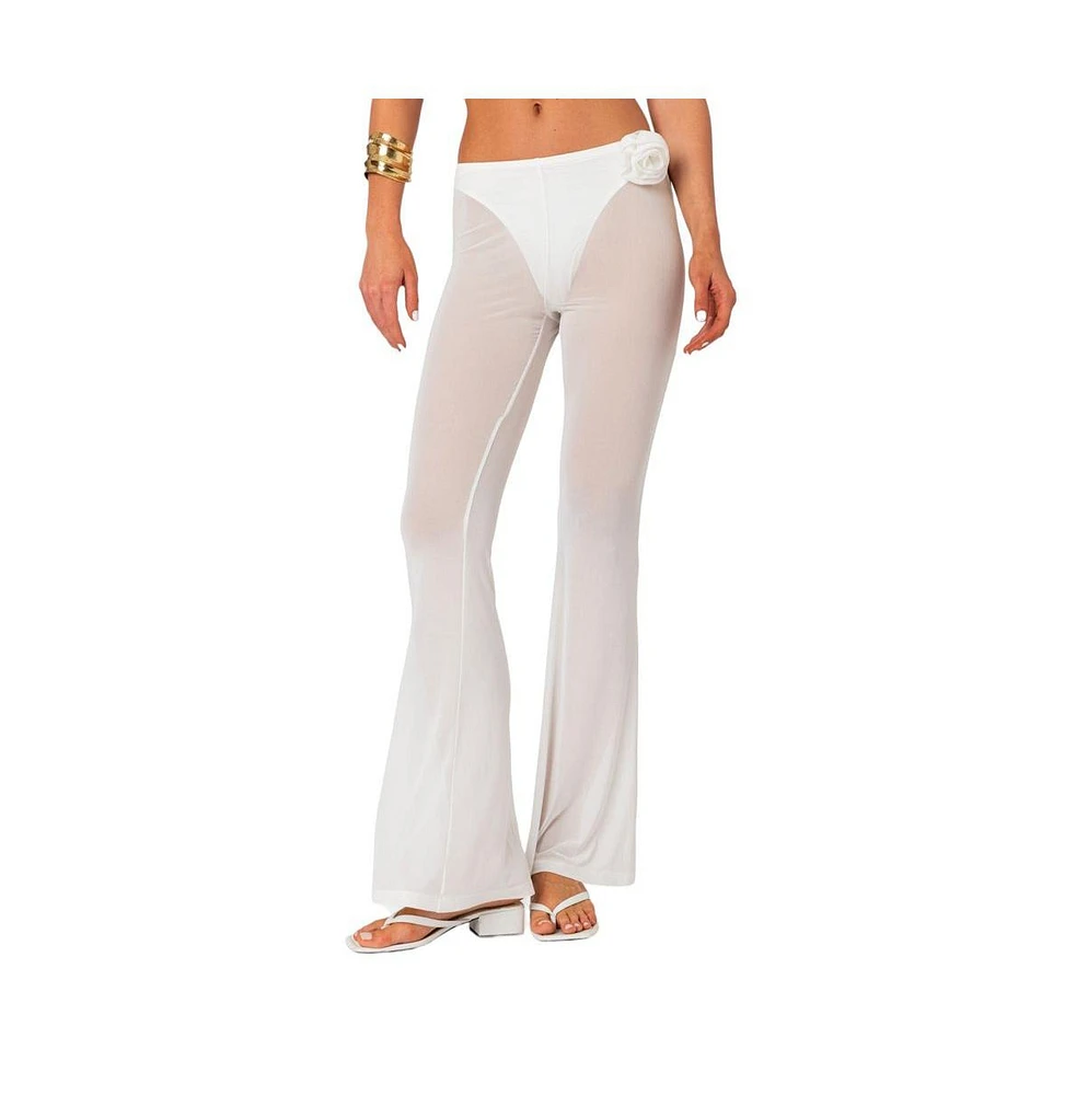 Edikted Women's Flo Sheer Mesh Flared Pants