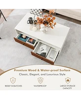 Sugift 2 Tier 40 Inch Length Modern Rectangle Coffee Table with Storage Shelf and Drawers