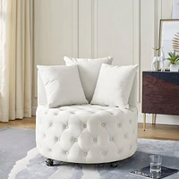 Streamdale Furniture Velvet Swivel Chair with Tufted Design, Wheels, 3 Pillows