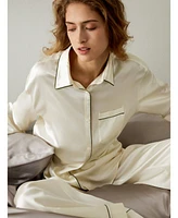 Lilysilk Women's Contrast Piping Button-Up Full Length Pajama Set