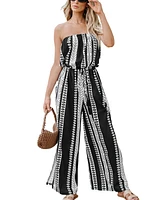 Cupshe Women's Geometric Tube Top Wide Leg Jumpsuit