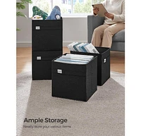 Slickblue Storage Cubes, Set of 4 Cube Bins, 2 Handles, Oxford Fabric and Linen-Look Fabric, Washable, Foldable, Metal Label Holders