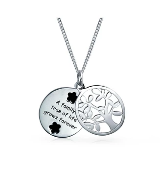 Bling Jewelry Oval Disc Saying Words Family Circle Wishing Family Tree Of Life Pendant Necklace For Women Mothers .925 Sterling Silver