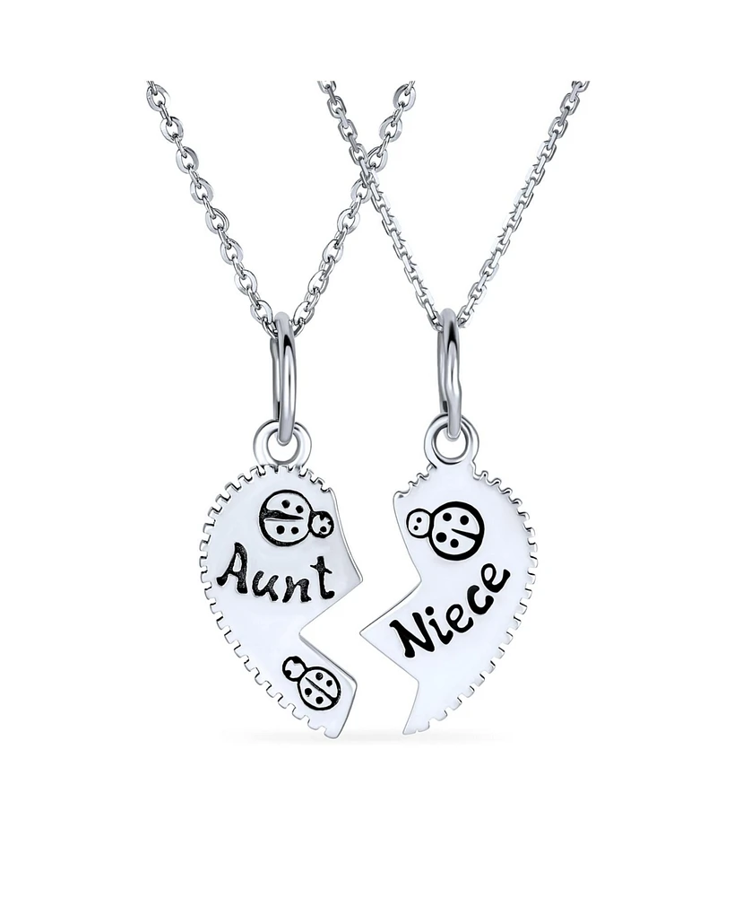 Bling Jewelry 2 Pcs Best Friend Aunt Niece Split Broken Puzzle Heart Break Apart Pendant Necklace For Women Sterling Silver