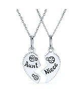 Bling Jewelry 2 Pcs Best Friend Aunt Niece Split Broken Puzzle Heart Break Apart Pendant Necklace For Women Teen Sterling Silver