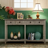 Simplie Fun Rustic Brushed Texture Entryway Table Console Table With Drawers And Bottom Shelf