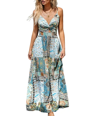 Cupshe Women's Paisley Patchwork Twisted Maxi Beach Dress