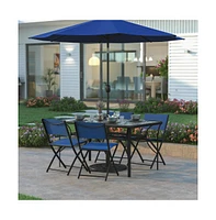 Emma+Oliver Tala Rectangular Tempered Glass Top Patio Table With Umbrella Hole And Black Steel Tube Frame