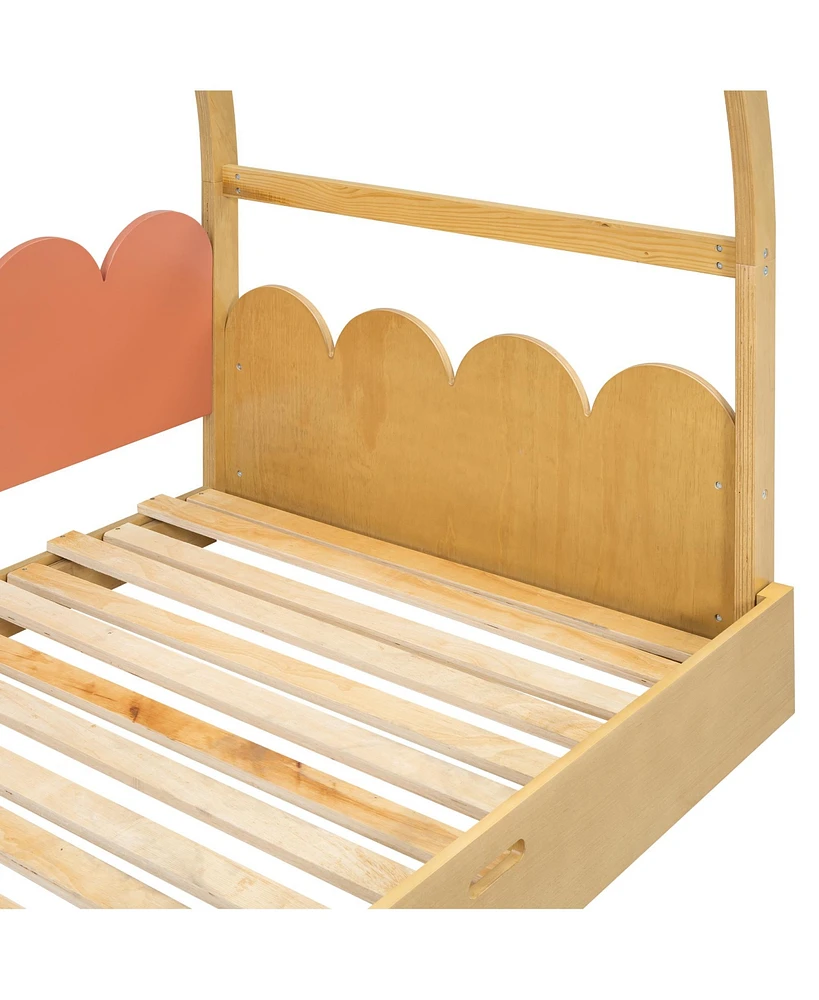 Simplie Fun Twin Stretchable Vaulted Roof Bed, Children's Bed Pine Wood Frame And Orange