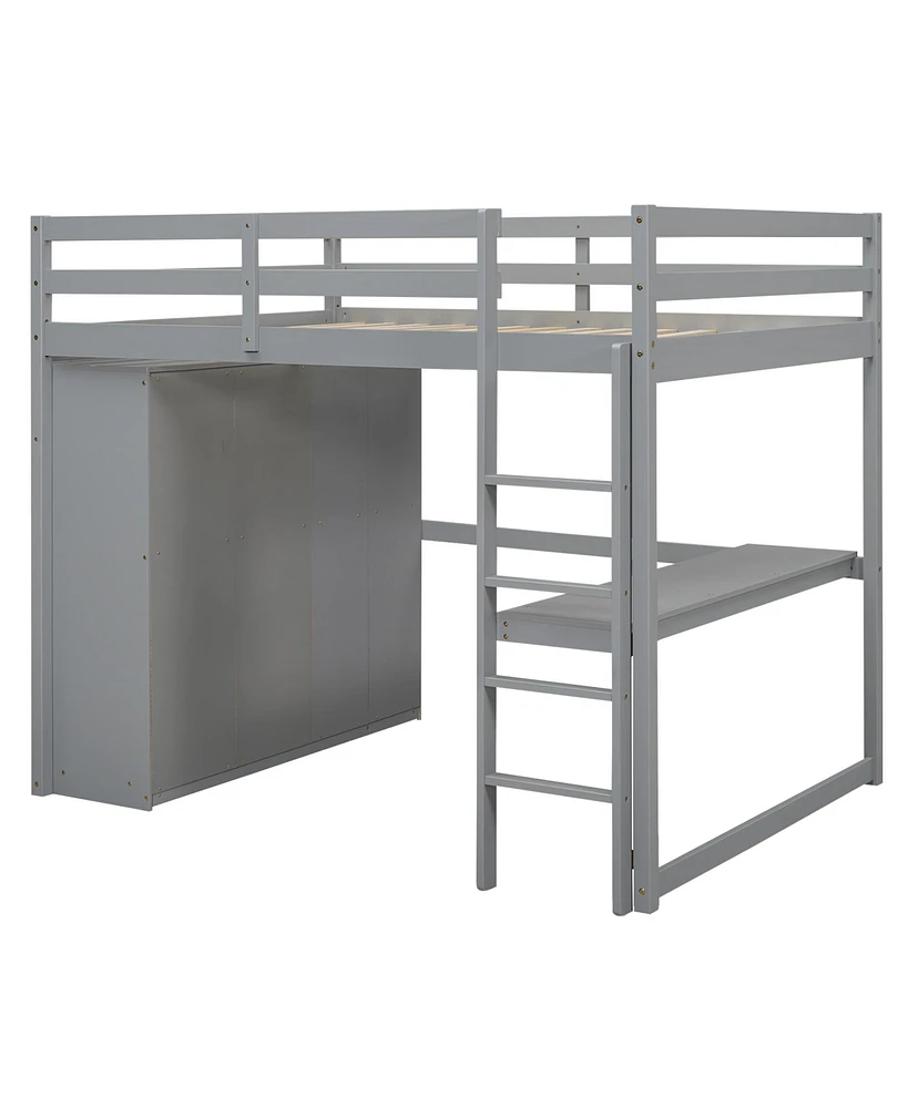 Simplie Fun Wood Full Loft Bed With Built-In Wardrobe, Desk, Storage Shelves And Drawers, White