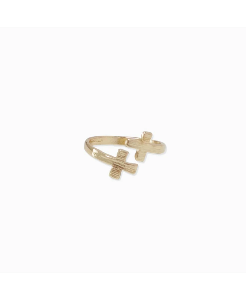 sanctuaire Dainty Wrap Cross Ring Gold