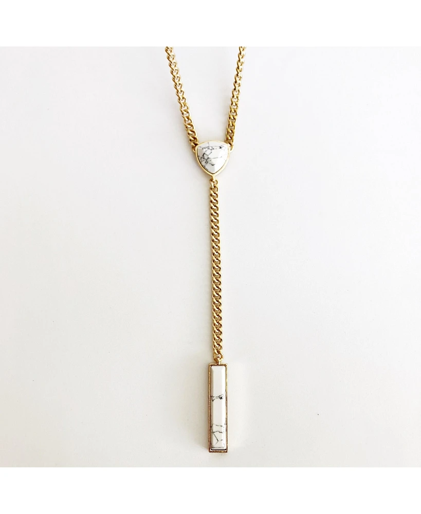 sanctuaire Sanctuary Project by Semi Precious White Howlite Chain Link Y Statement Necklace Gold