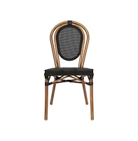 Merrick Lane Mael Set Of Four Stacking Thonet Bistro Style Chair With Textilene Seat And Bamboo Finished Metal Frame For Indoor/Outdoor Use