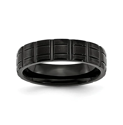 Chisel Titanium Brushed Black Ip-plated Notched Wedding Band Ring