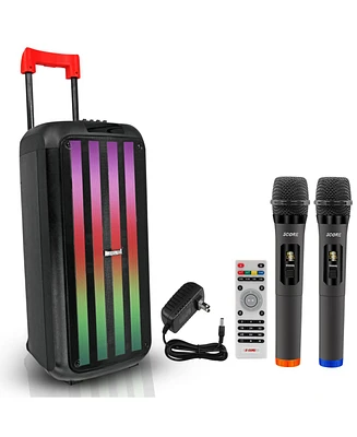 5 Core Bluetooth Speaker Karaoke Machine Portable Singing Pa System w Dj Light + Fm + Usb + Tf Card - Plb 10X2 2MIC