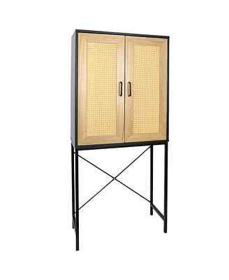 Simplie Fun Elegant 59" High Cabinet with Rattan Doors & 3-Tier Shelving