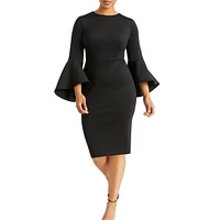 Eloquii Women's Plus Flare Sleeve Scuba Dress