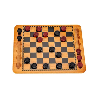 We Games 14.5 in. Red and Black Solid Wood Checkers Set, Grooves in Board