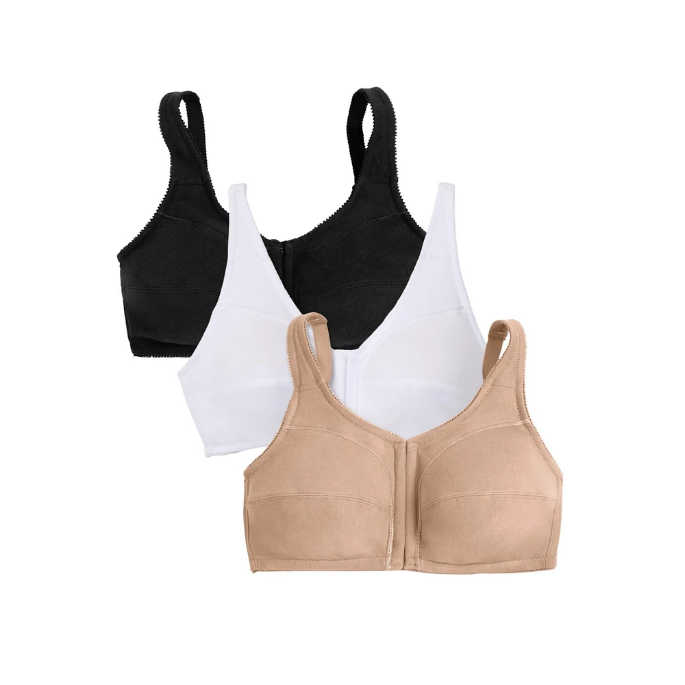 Comfort Choice Plus 3-Pack Front-Close Cotton Wireless Bra