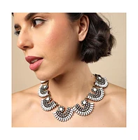 Sohi Women's Silver Embellished Fan Collar Necklace