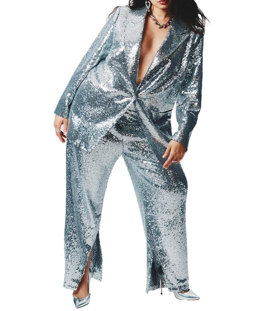 Eloquii Plus Size Silver Sequin Trouser