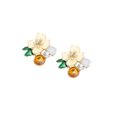 Sohi Women's Black Flower Garden Stud Earrings