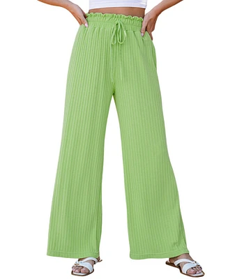 Cupshe Women's Lime Green Paperbag Waist Wide Leg Jersey Pants