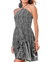 Cupshe Women's Black & White Leopard Halterneck Ruffle Mini Beach Dress