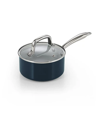 Cook N Home 3-Quart Nonstick Hard Anodized Healthy Ceramic Sauce Pan with Glass Lid, Blue