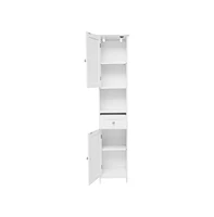 Merrick Lane Delilah Slim Linen Tower Organizer With Storage Drawer, Upper And Lower Cabinets With Magnetic Closure Doors And Open Shelf