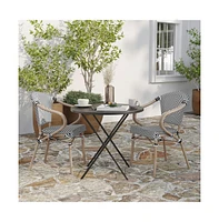 Merrick Lane Mael Set Of Two Stacking Thonet Bistro Style Chair With Arms, Textilene Seat, And Bamboo Finished Metal Frame For Indoor/Outdoor Use