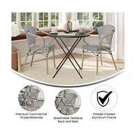 Merrick Lane Mael Set Of Two Stacking Thonet Bistro Style Chair With Arms, Textilene Seat, And Bamboo Finished Metal Frame For Indoor/Outdoor Use