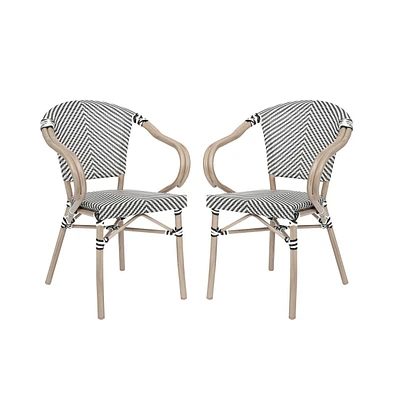 Merrick Lane Mael Set Of Two Stacking Thonet Bistro Style Chair With Arms, Textilene Seat, And Bamboo Finished Metal Frame For Indoor/Outdoor Use