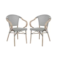 Merrick Lane Mael Set Of Two Stacking Thonet Bistro Style Chair With Arms, Textilene Seat, And Bamboo Finished Metal Frame For Indoor/Outdoor Use