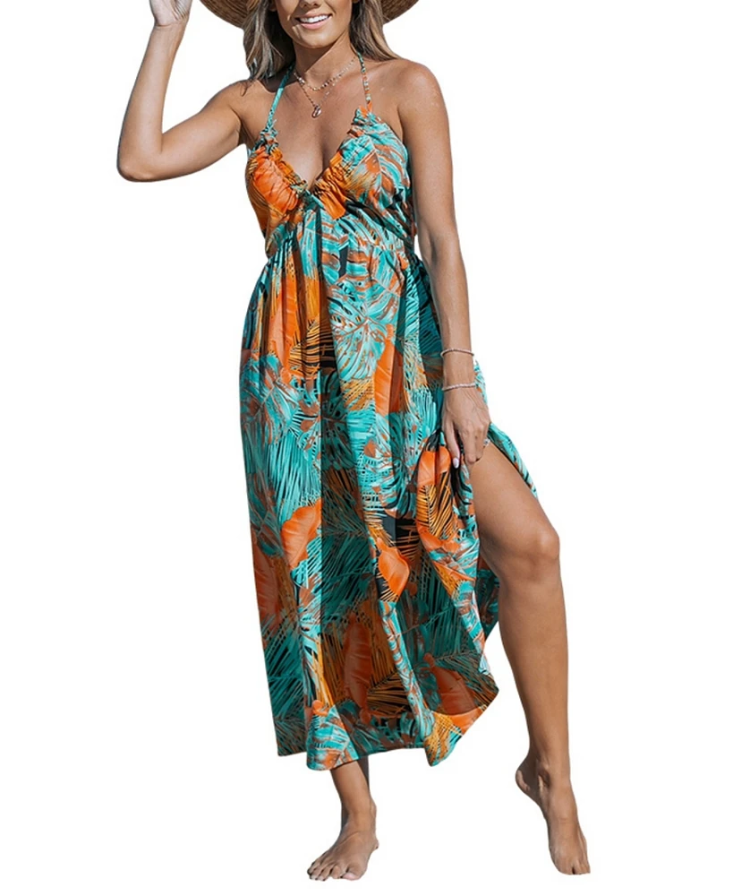 Cupshe Women's Tropical Abstract Halterneck Maxi Beach Dress